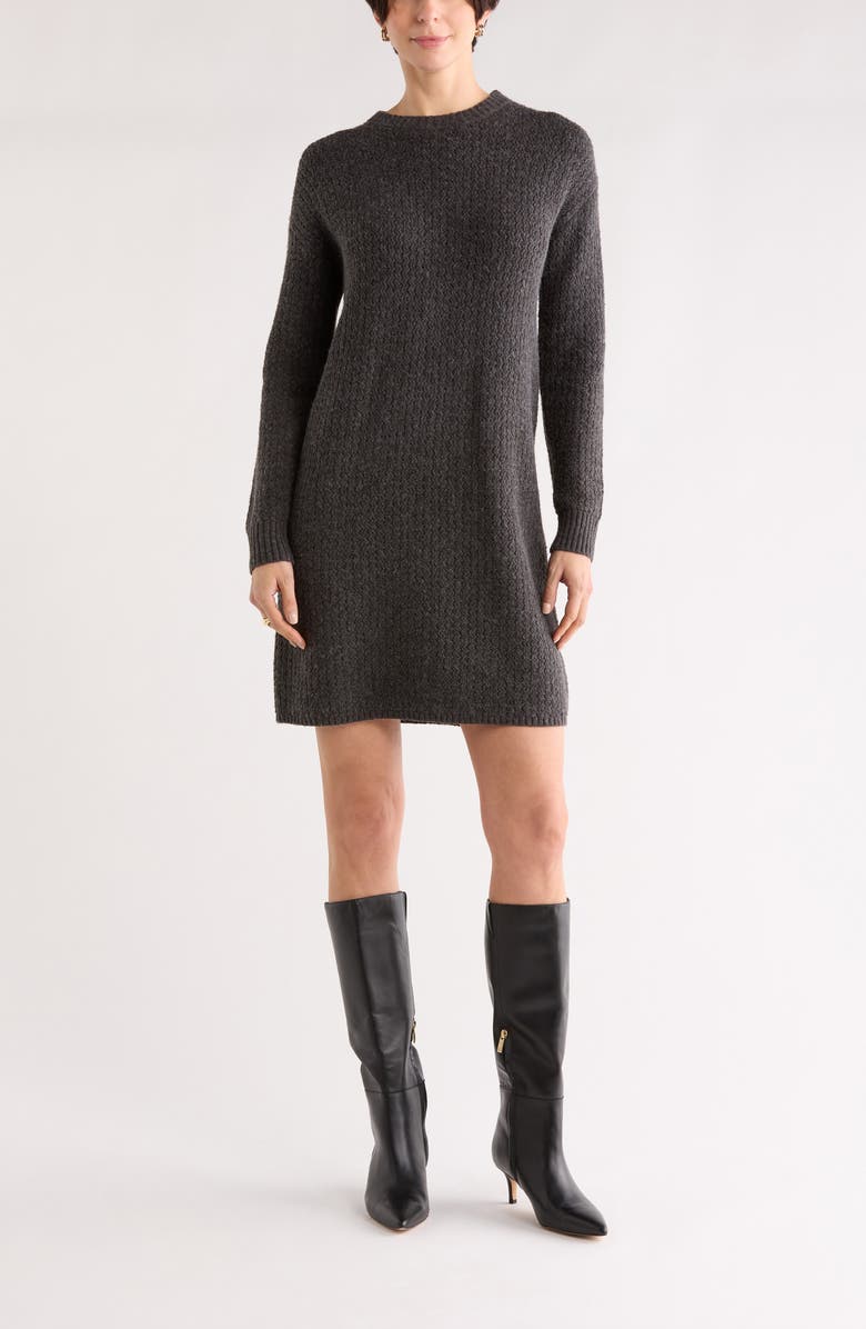 NORDSTROM RACK Textured Stitch Long Sleeve Sweater Dress, Main, color, Grey Dark Charcoal Heather