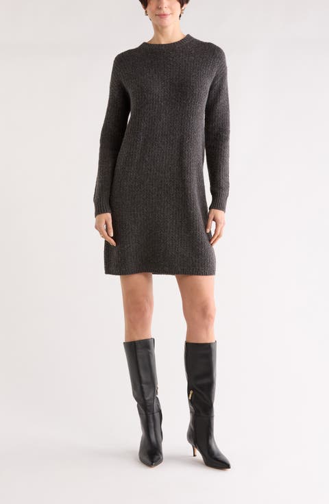 Textured Stitch Long Sleeve Sweater Dress