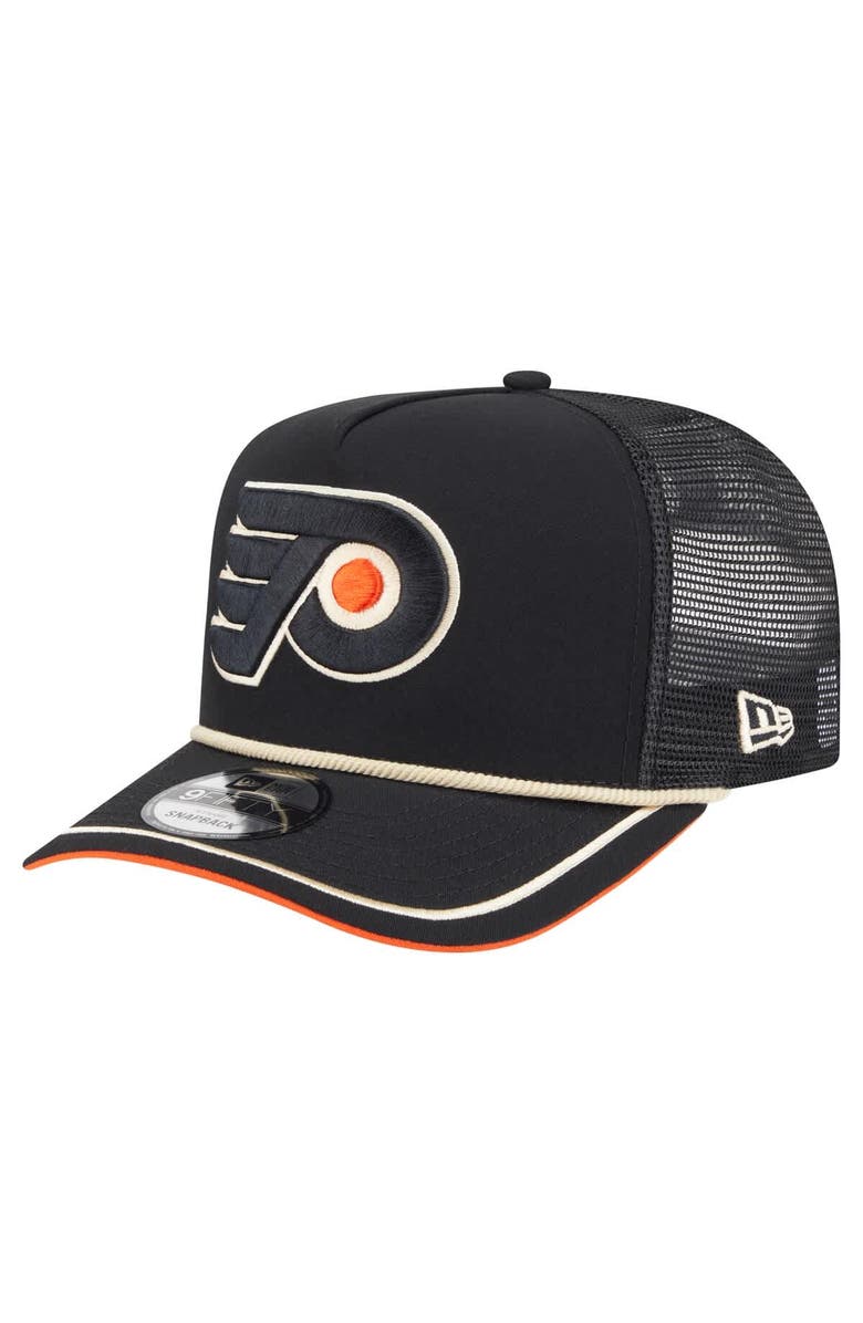 New Era Men's New Era Black Philadelphia Flyers Vintage Team Rope A-Frame 9FIFTY Snapback Hat, Main, color,