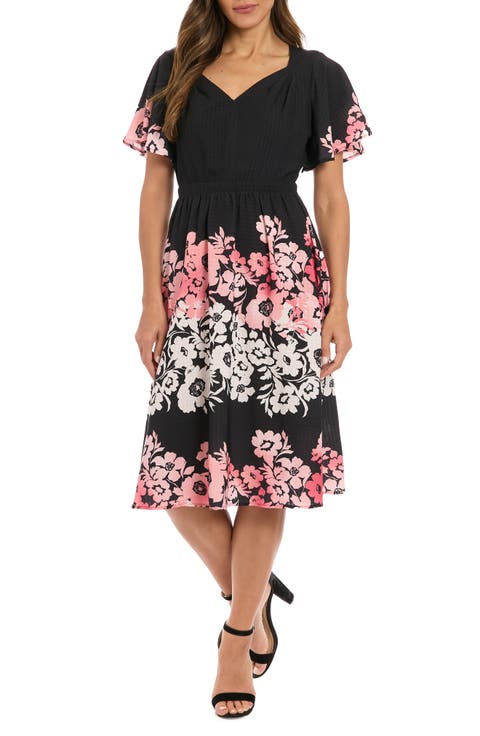 Flutter Sleeve Fit & Flare Midi Dress