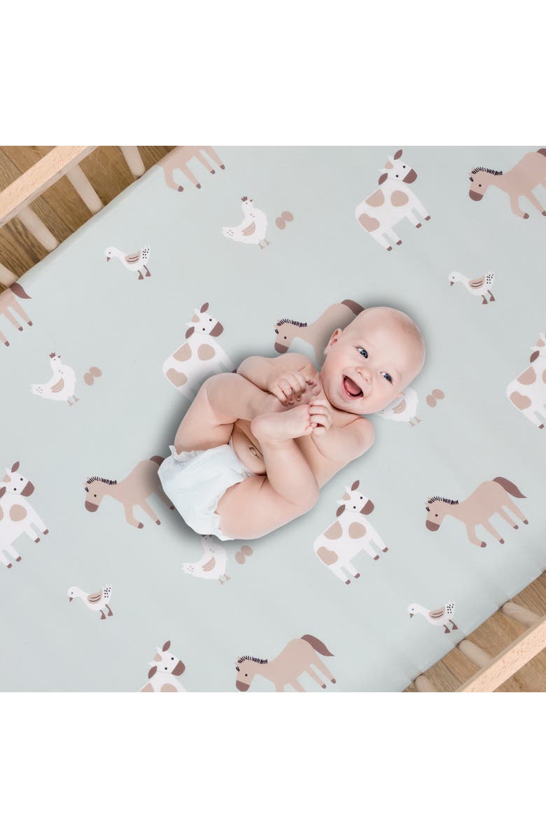 Bedtime Originals Farmyard Friends Sage Green Baby Nursery Fitted Crib Sheet, Alternate, color, Cream