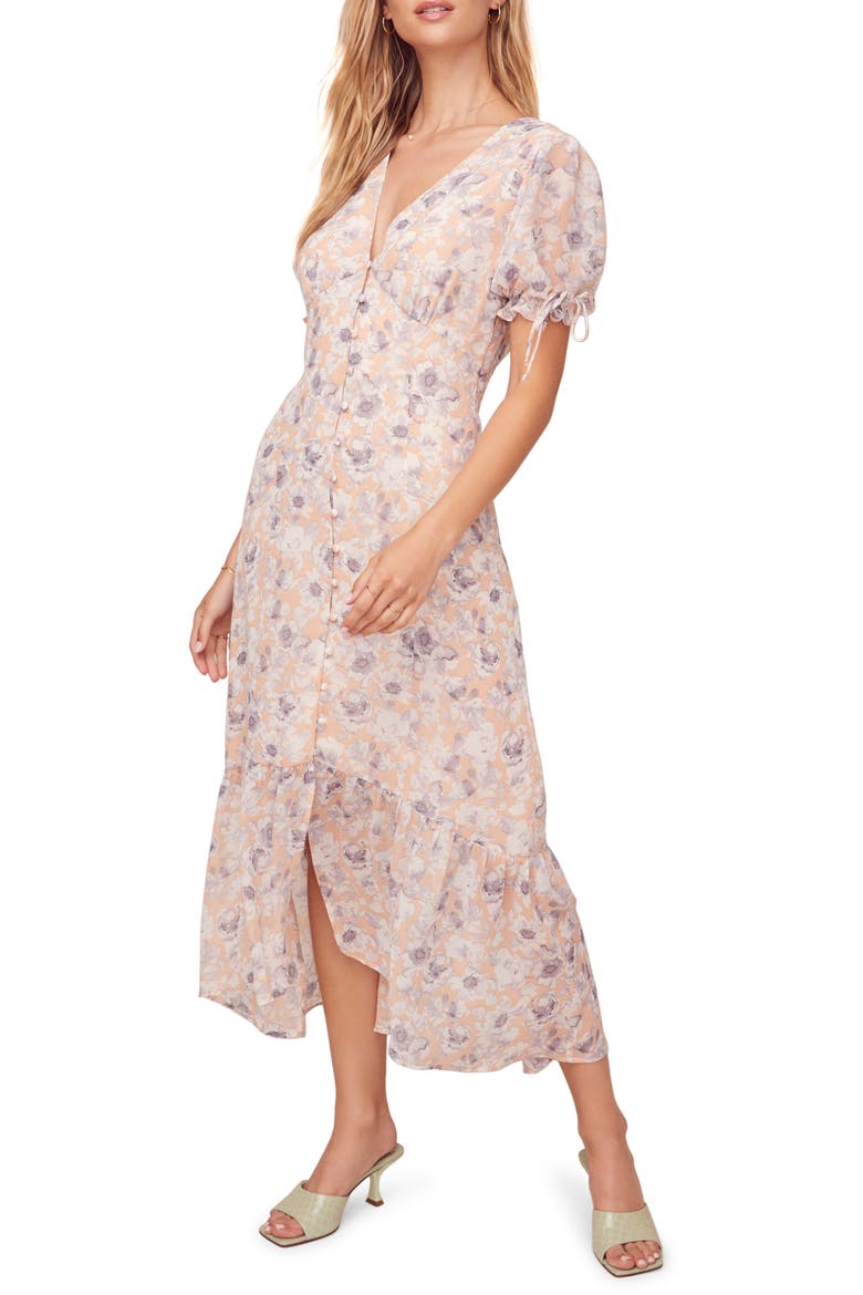 Chandler Floral Dress, Main, color, PEACH-GREY FLORAL