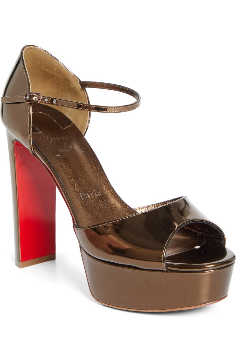 Christian Louboutin Sandaloo Metallic Peep-Toe Sandal, Main, color, Bronzo/ Bronzo