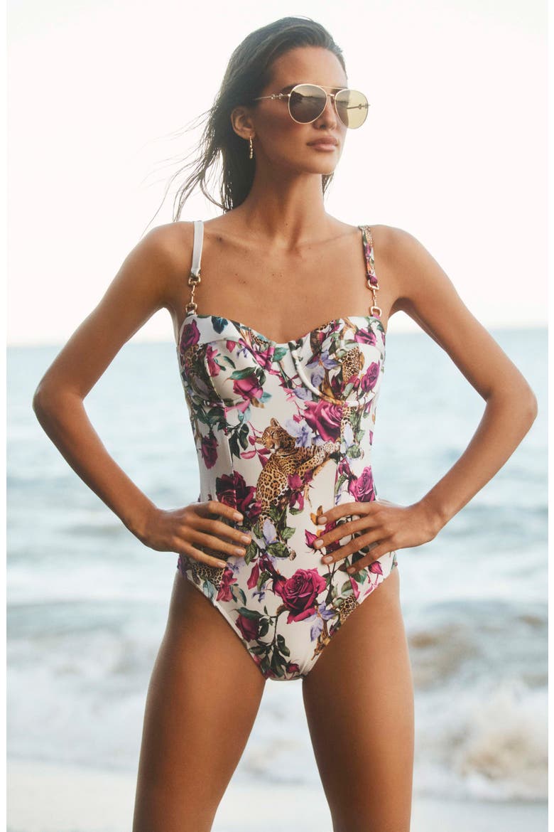 Amie Rose Leopard One-Piece Swimsuit, Alternate, color, WHITE MULTI
