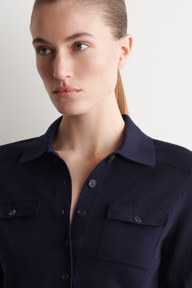 Pocket-detail Knitted Cotton Cardigan, Alternate, color, NAVY