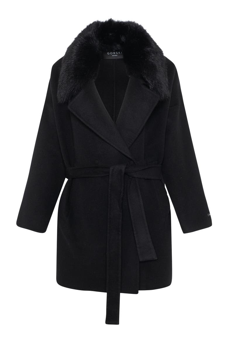Loro Piana Wool And Cashmere Blend Belted Jacket With Detachable Toscana Trim, Alternate, color, BLACK/BLACK