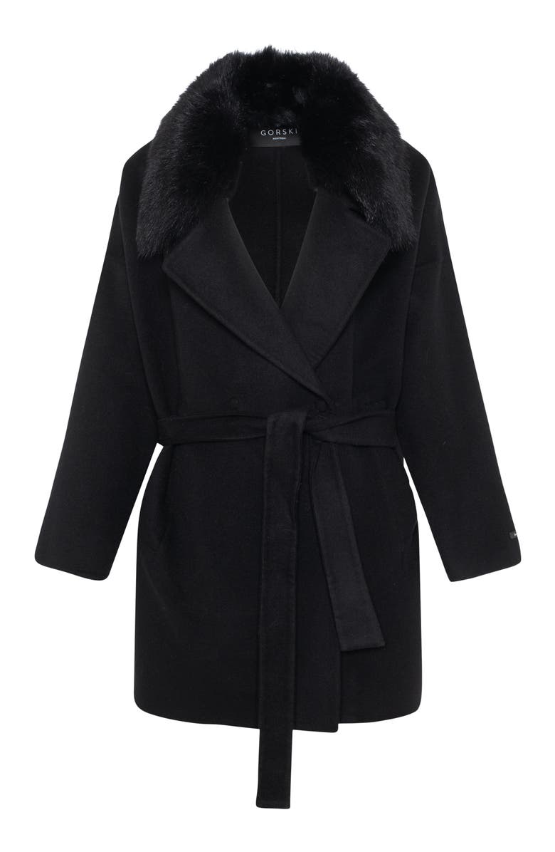 GORSKI Loro Piana Wool And Cashmere Blend Belted Jacket With Detachable Toscana Trim, Alternate, color, Black/Black
