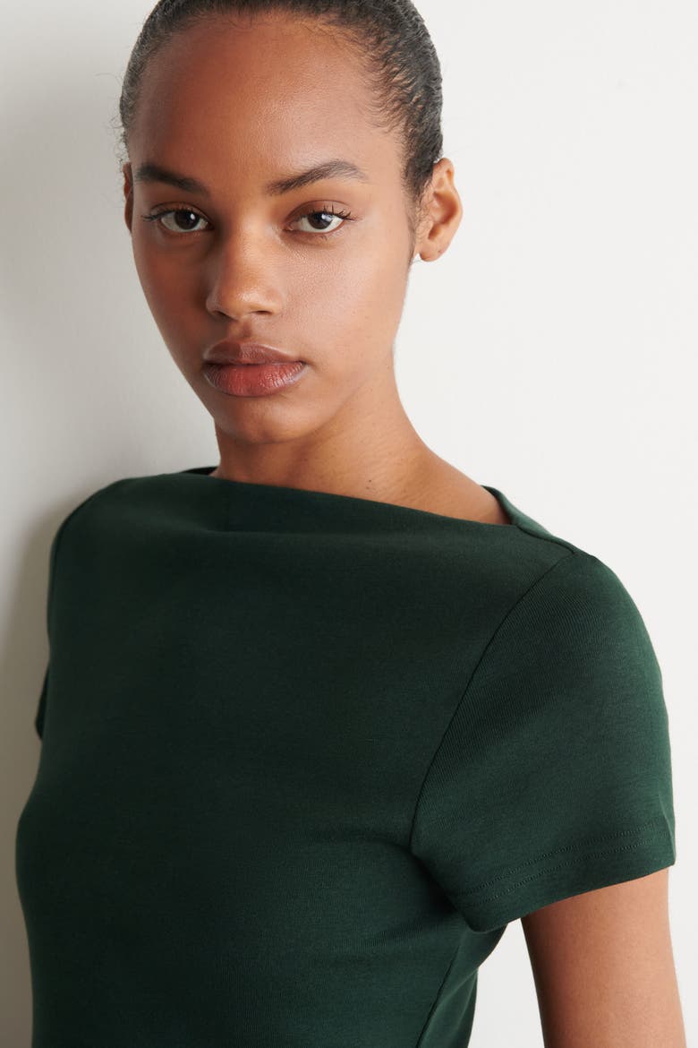 Slim Boat-neck Cotton T-shirt, Alternate, color, DARK GREEN