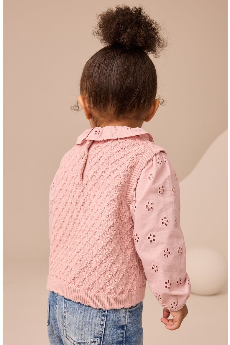 Kids' Mixed Media Cotton Sweater Vest, Alternate, color, PINK