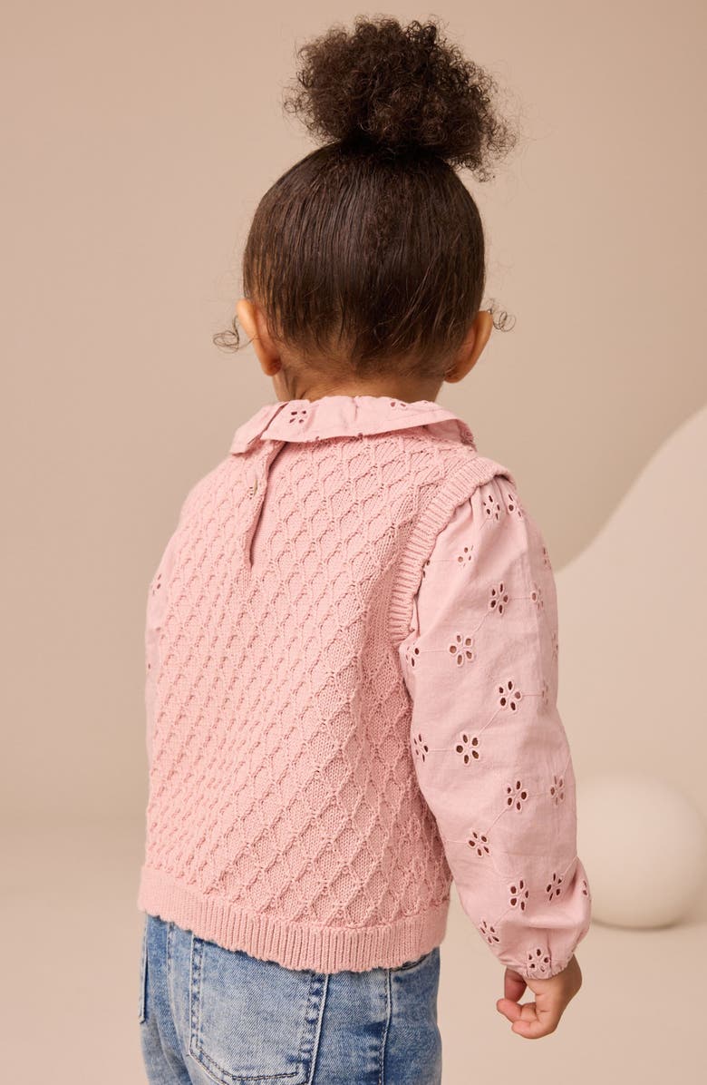 NEXT Kids' Mixed Media Cotton Sweater Vest, Alternate, color, Pink