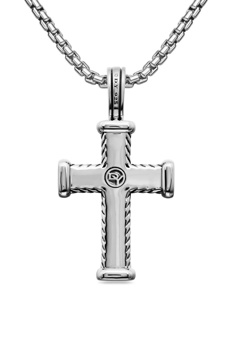 Men's Chevron Cross Pendant, 33.5mm, Alternate, color, Silver/Black Diamond