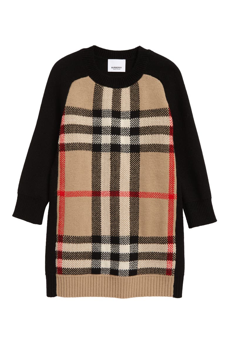Dianne Check Merino Wool & Cashmere Sweater Dress, Main, color, ARCHIVE BEIGE IP CHK