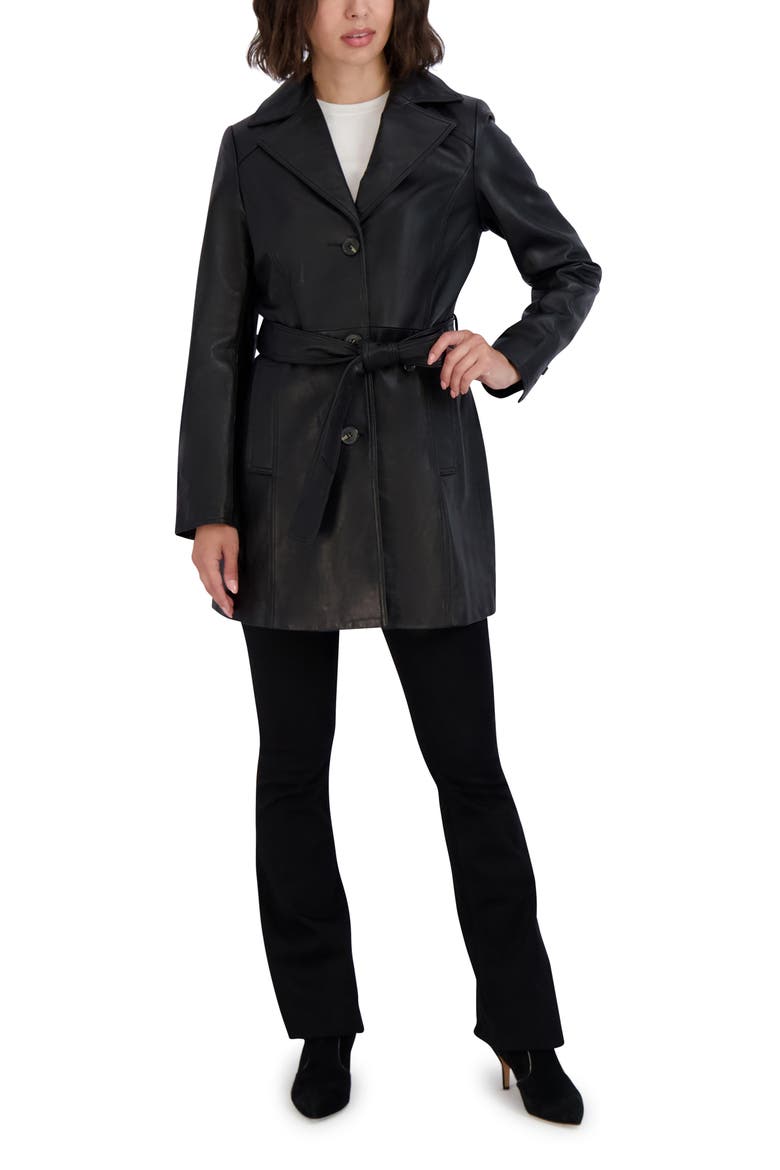 Nicole Leather Coat, Alternate, color, BLACK