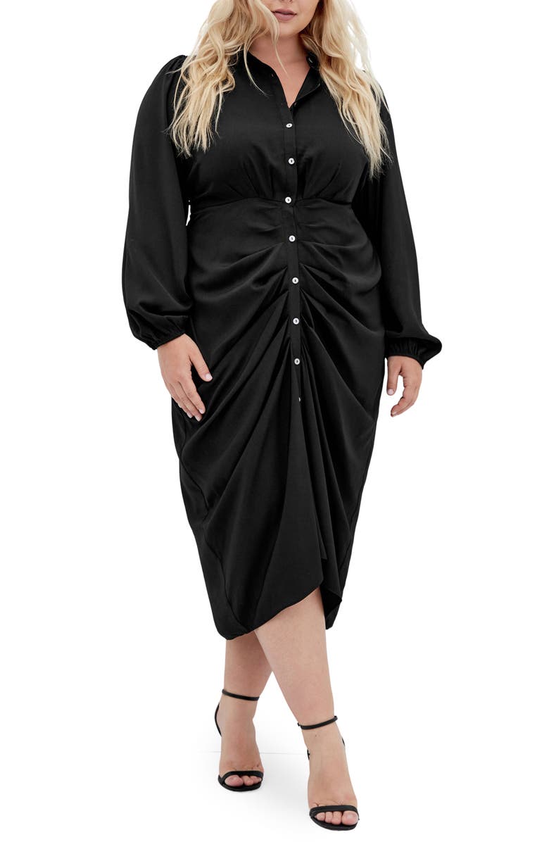 City Chic Lianna Long Sleeve Dress, Main, color, Black