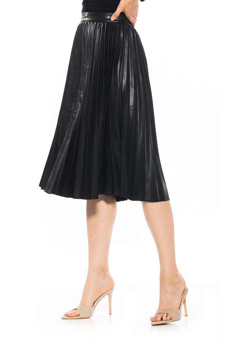 Luca High Waist Pleated Faux Leather Skirt, Alternate, color, BLACK
