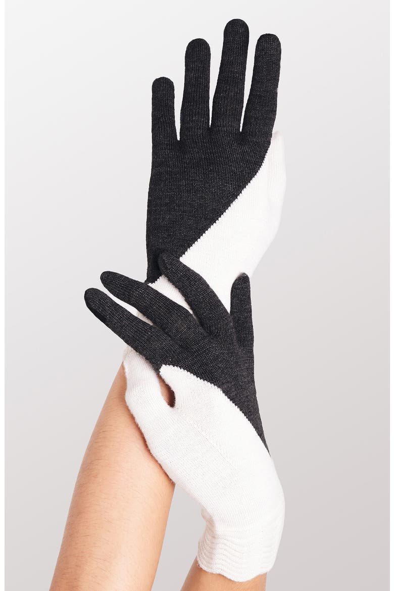 Tech Gallery Colorblock Wool Gloves, Alternate, color, HEATHER BLACK CREME