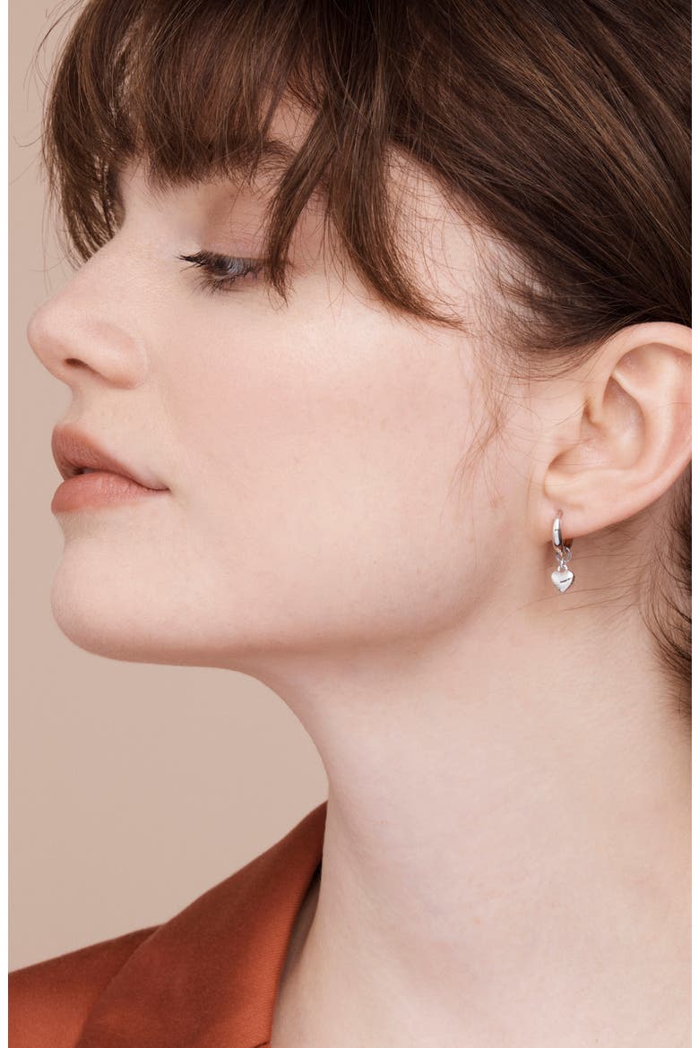 Sweetheart Tiny Heart Huggie Drop Earrings, Alternate, color, SILVER TONE