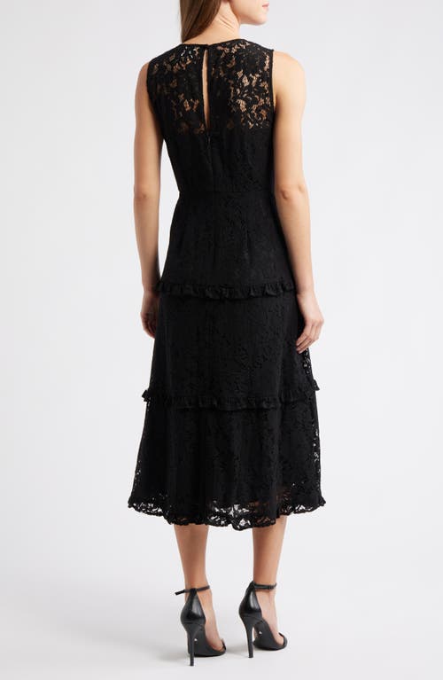 Anne Klein Sleeveless Tiered Ruffle Lace Midi Dress In Black