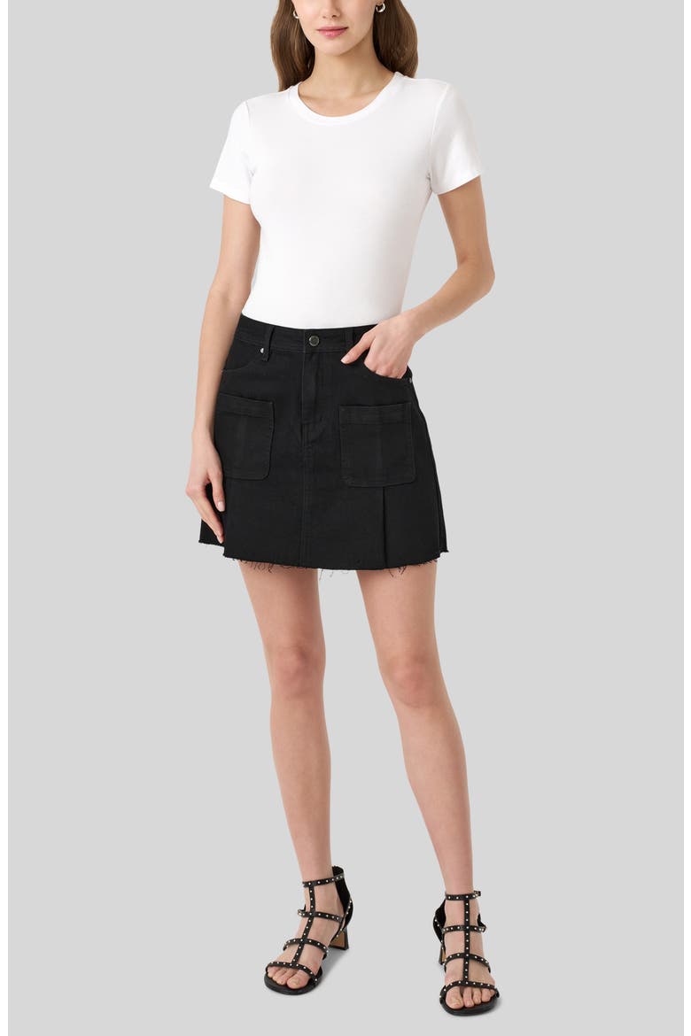 Raw Hem Denim Skirt, Alternate, color, BLACK