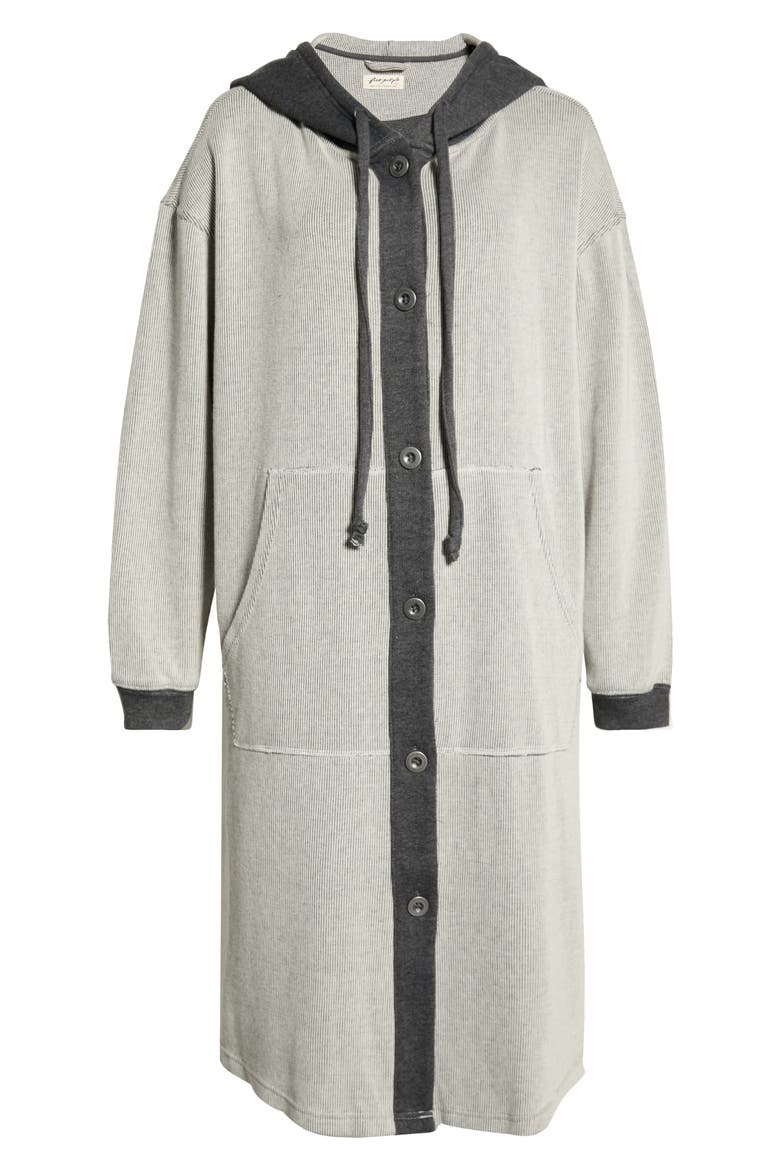 Tomorrows Ribbed Cotton Blend Longline Hoodie, Alternate, color, DARK HEATHER GREY CO