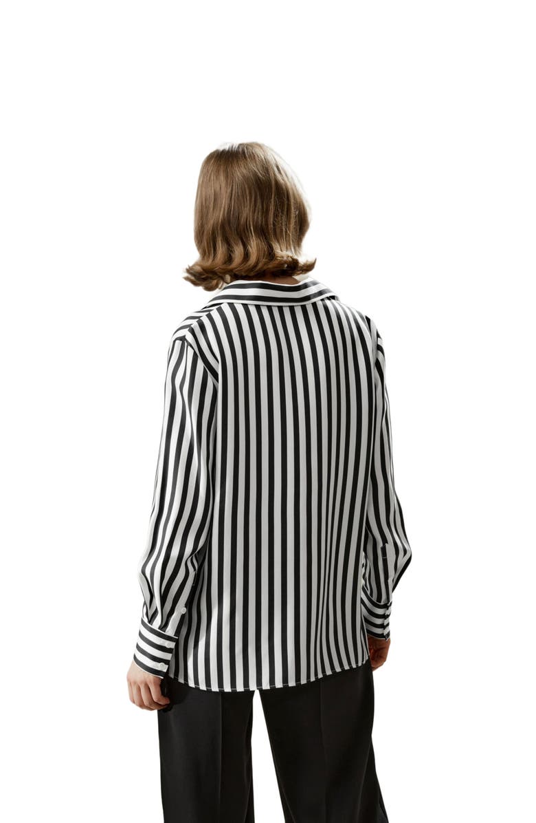 Lilysilk The Amalfi Stripe Silk Shirt, Alternate, color, Black-White Pinstripes