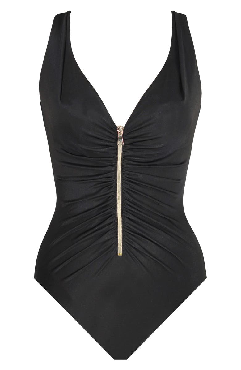 Miraclesuit<sup>®</sup> Razzle Dazzle Zip-Up One-Piece Swimsuit, Alternate, color, Black