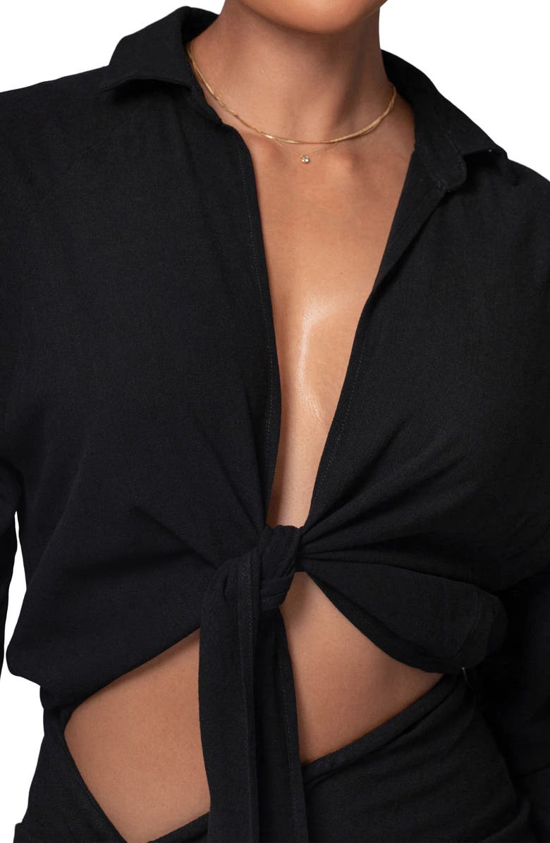 JLUXLABEL Soho Tie Front Crop Shirt, Alternate, color, Black