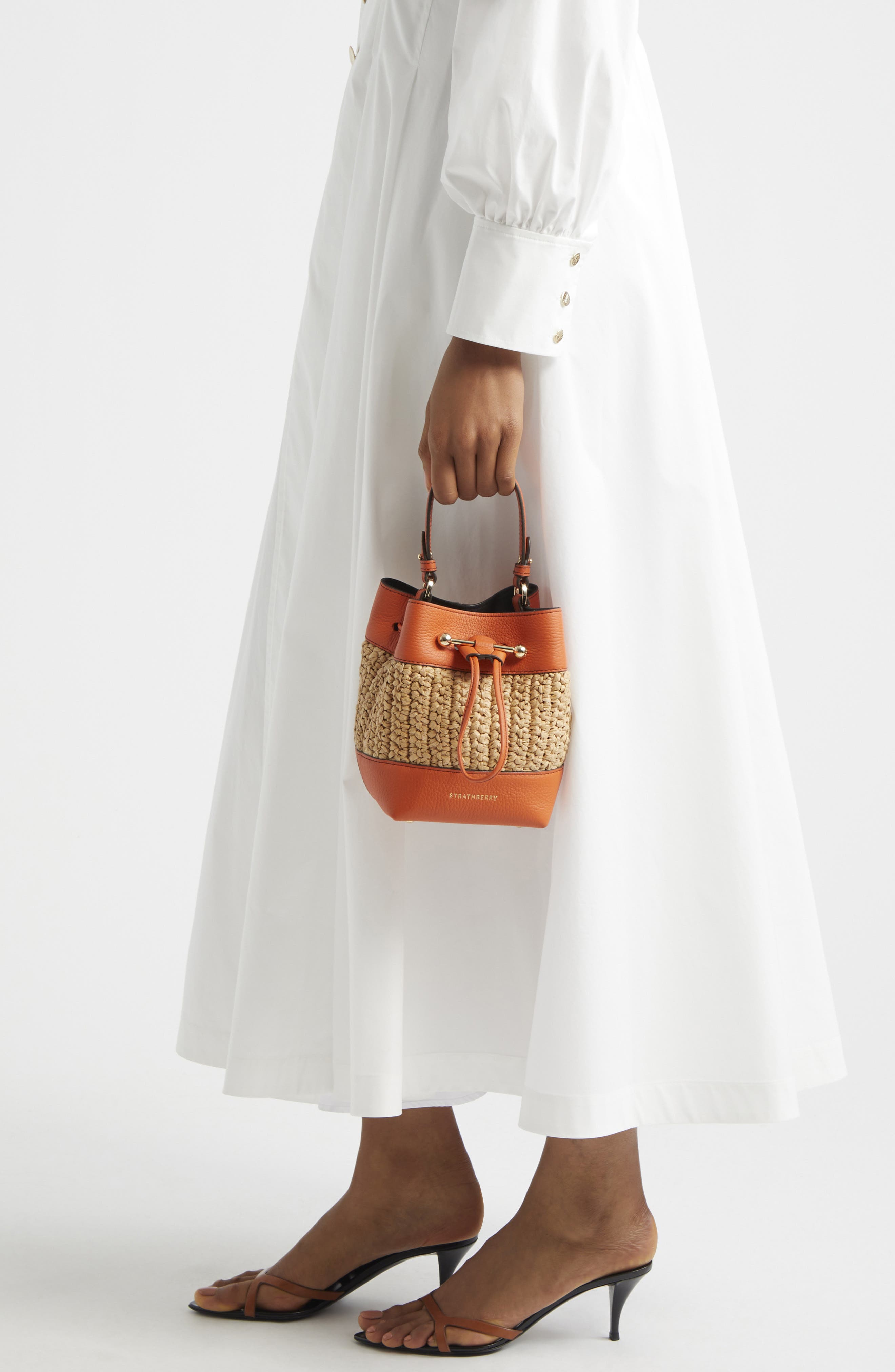Osette Raffia & Leather Bucket Bag, Alternate, color, MARMALADE