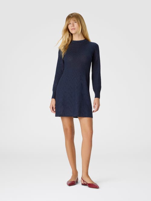 Missoni Short Flared Dress With Long Sleeves And Jacquard Detailing In Blue
