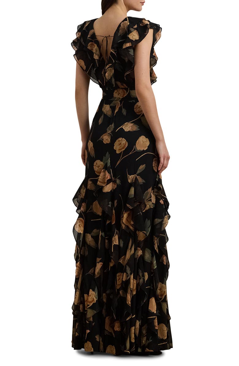 Lauren Ralph Lauren Floral Tie Waist Georgette Gown, Alternate, color,