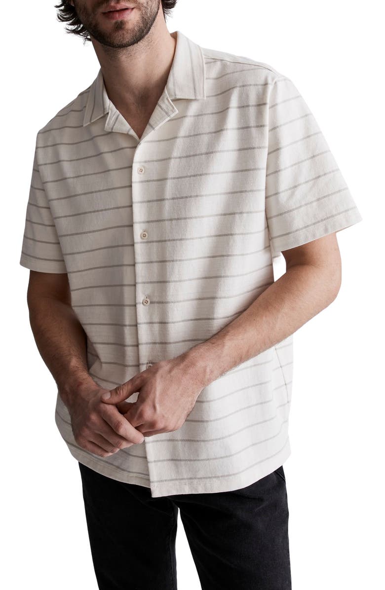Madewell Stripe Easy Knit Short Sleeve Button-Up Shirt, Main, color,