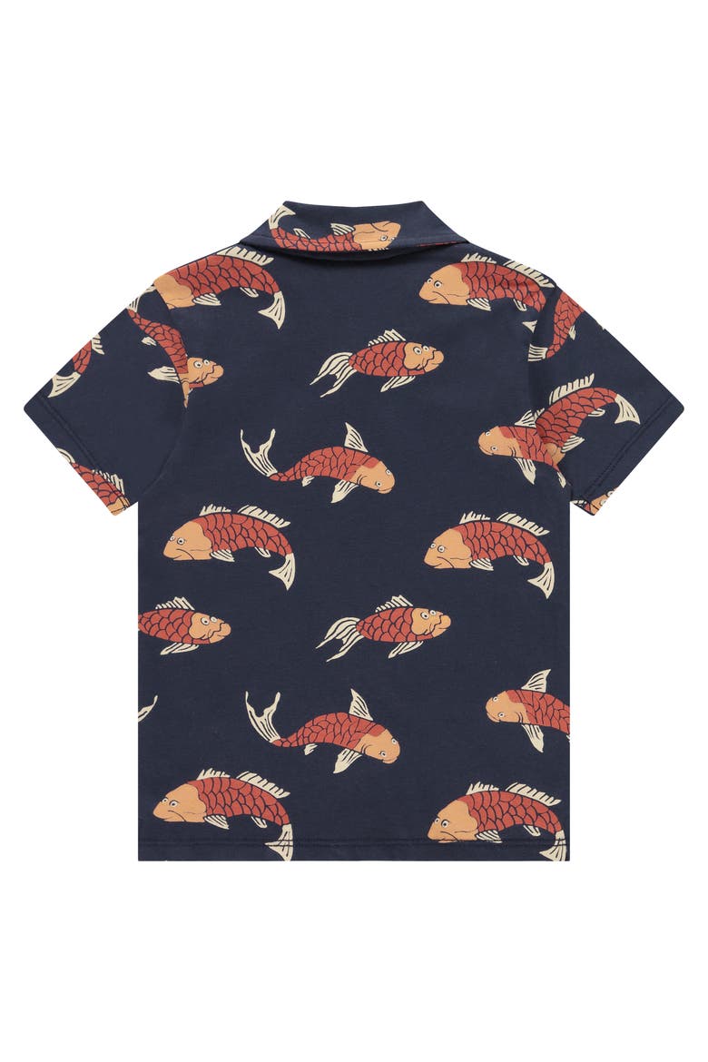 Koi Print Button Up Short Sleeve Shirt, Alternate, color, Dark Royal