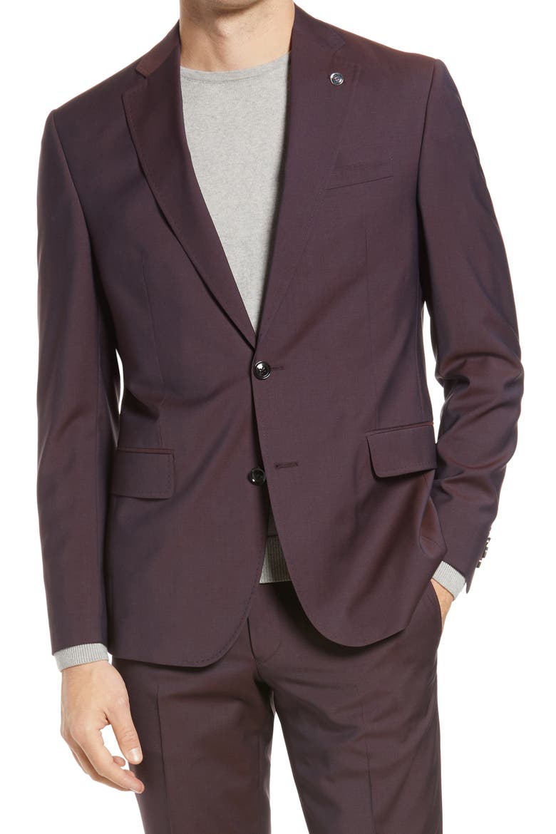 Roger Extra Trim Fit Solid Wool Suit, Alternate, color, BURGUNDY