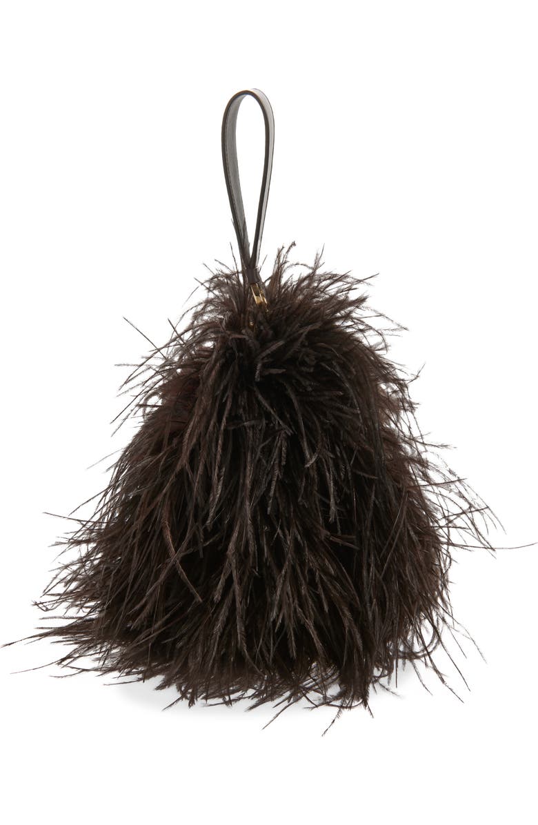 FERRAGAMO Double Gancini Ostrich Feather & Leather Clutch, Alternate, color, T.moro Testa Di Moro 099