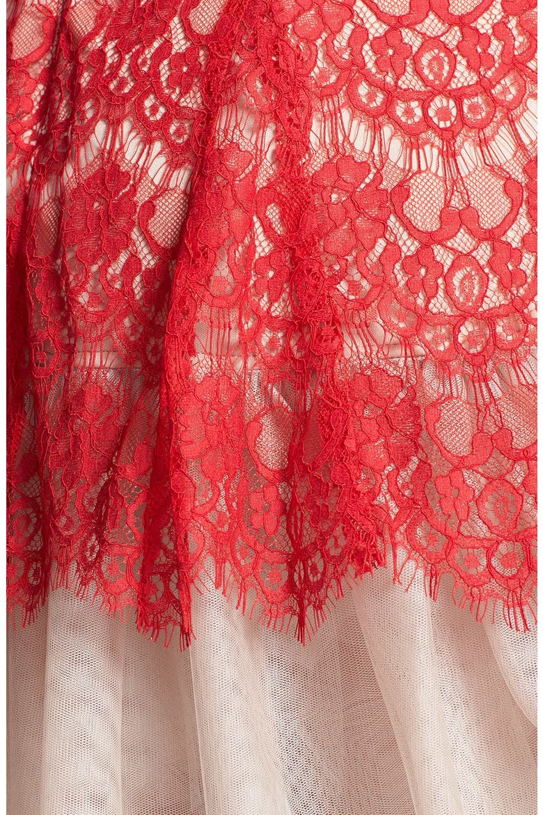 Sleeveless Lace Fit & Flare Dress, Alternate, color, RED/ TAUPE