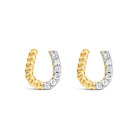 10K Yellow Gold 1/10 Ct Braided Horseshoe Stud Earrings