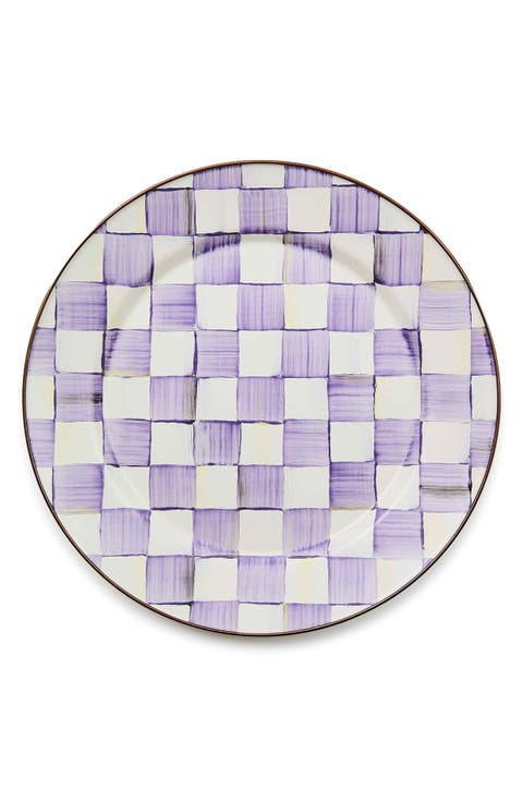 Violet Check Enameled Steel Charger Plate