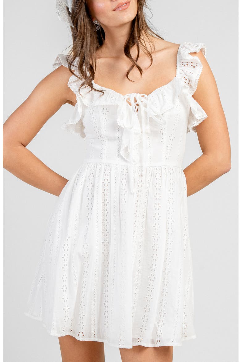 Eyelet Lawn Short Dress, Alternate, color, WHITE