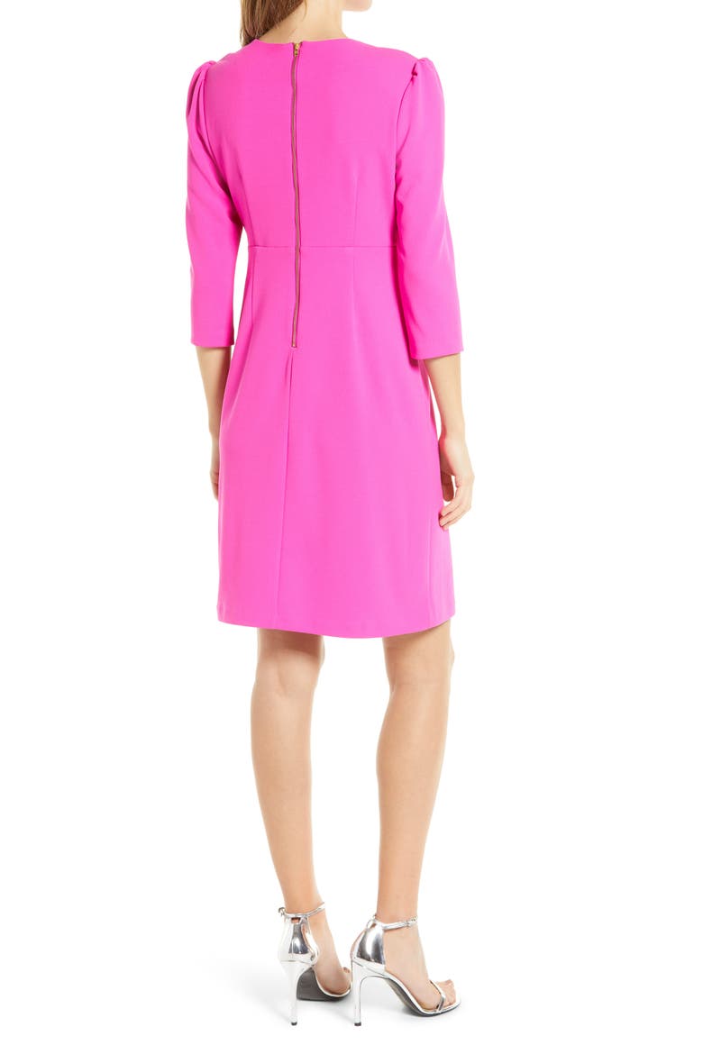 Cascade Ruffle Crepe Sheath Dress, Alternate, color, HOT PINK