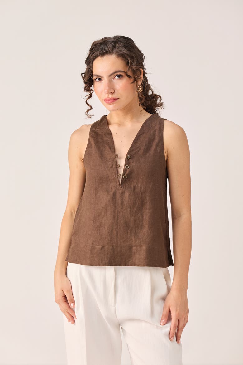 Button Neck Top, Alternate, color, Chocolate Brown