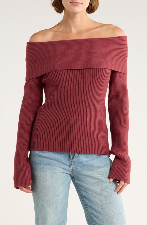 Off the Shoulder Rib Sweater