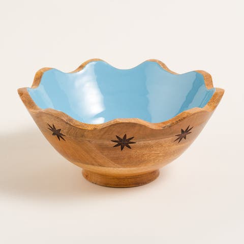 Lakri Carved Mango Wood Bowl 10" x 10" | Artisan Ceramic