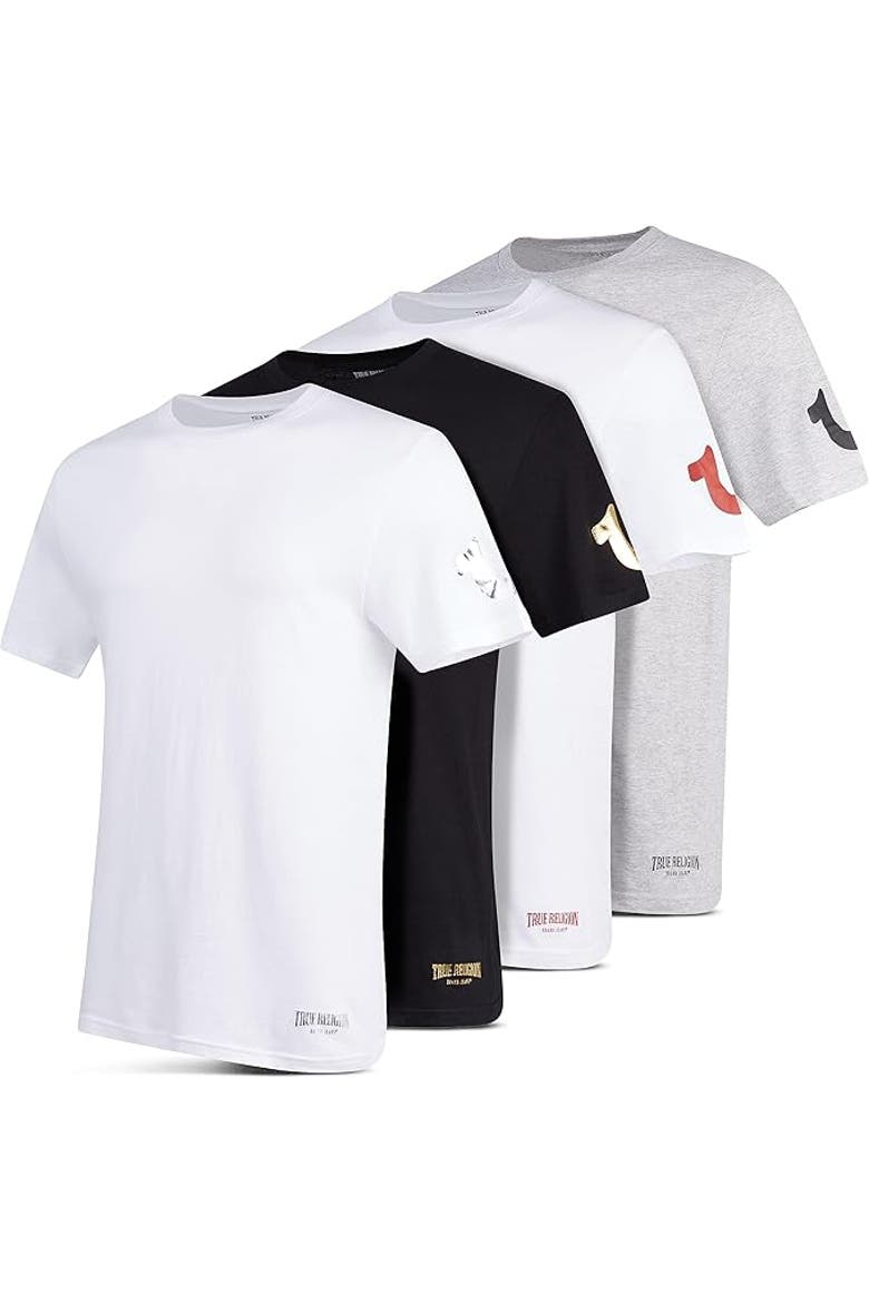 Crew Neck Undershirts 4 Pack, Main, color, White/White/Heather Grey/Black