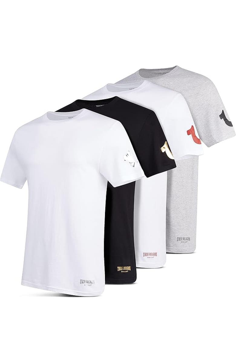 True Religion Crew Neck Undershirts 4 Pack, Main, color, White/White/Heather Grey/Black