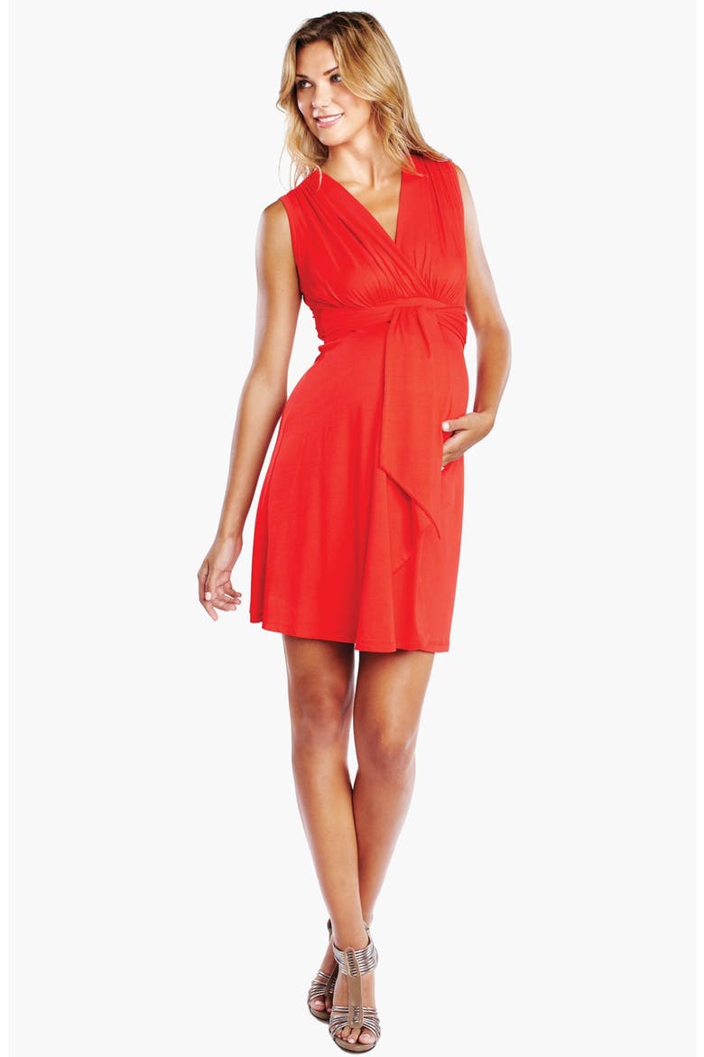 Tie Front Maternity Dress, Main, color, RED