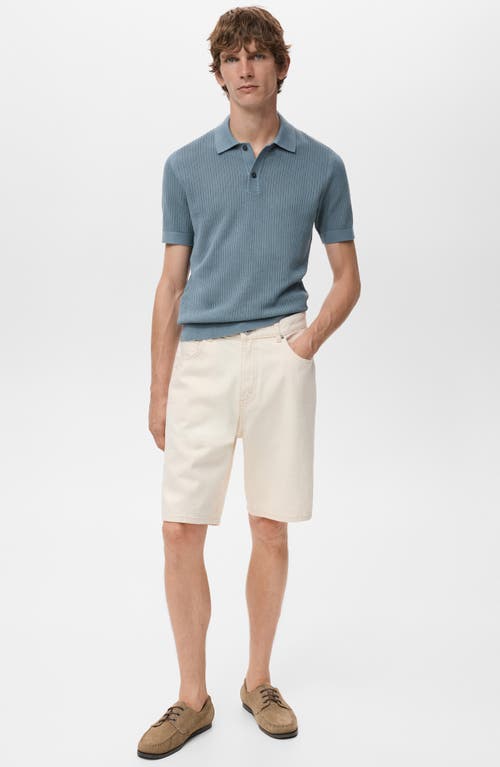Mango Openwork Knit Cotton Polo In Blue