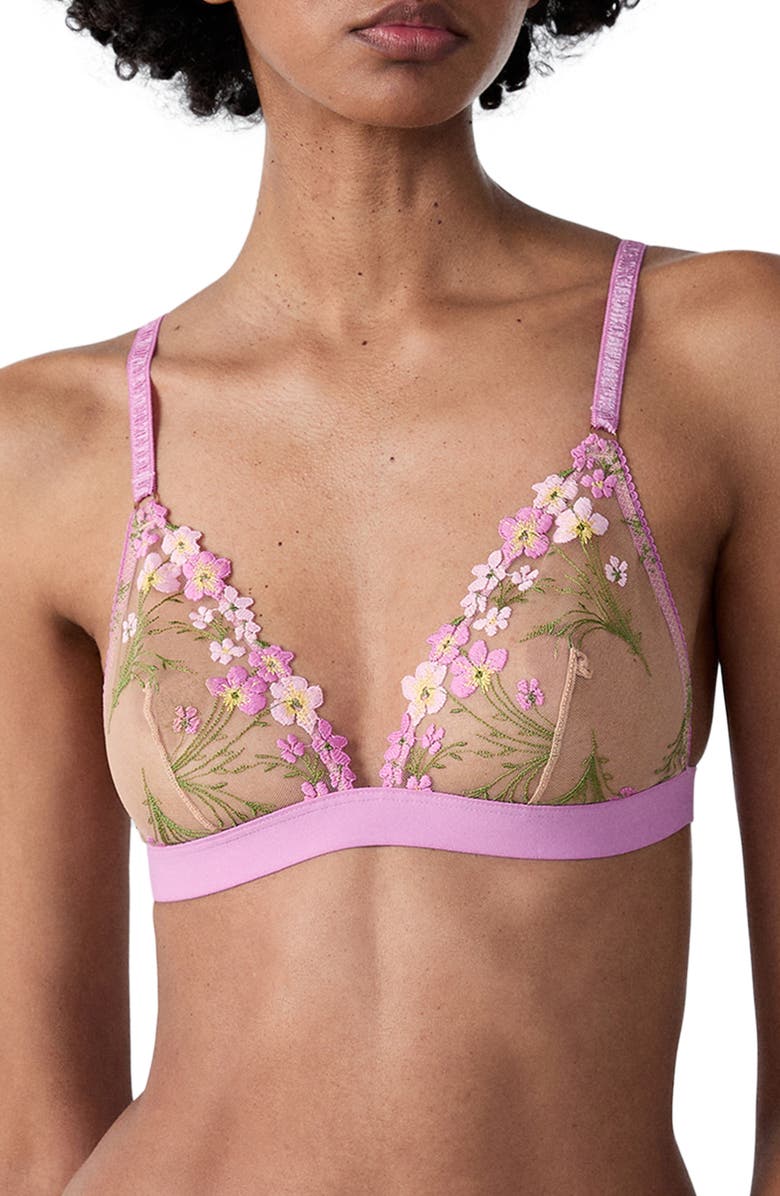 Etam Douceur Embroidered Tulle Triangle Bralette, Main, color, Lilac