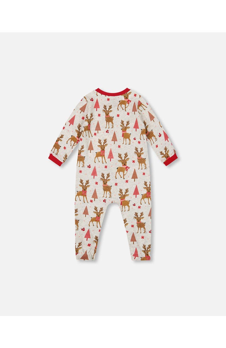 Deux par Deux One-Piece Organic Cotton Pajama Girly Reindeer, Alternate, color, Beige