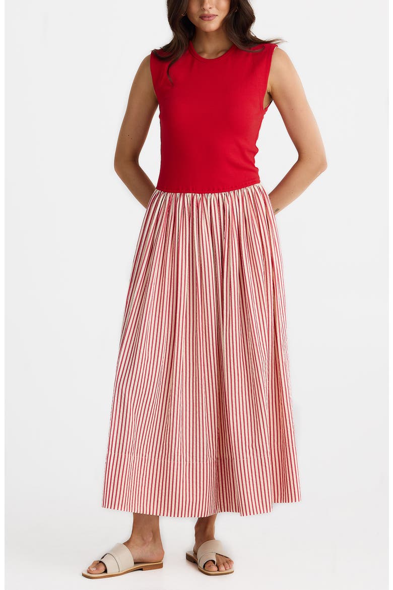 Daphne Stripe Skirt Maxi Dress, Alternate, color, WHITE W RED STRIPE