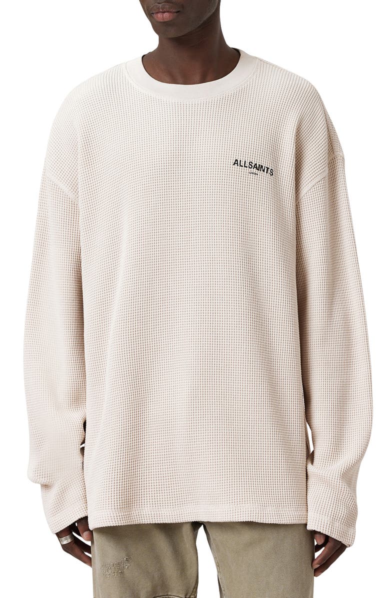 AllSaints Sect Waffle Knit Sweatshirt, Main, color, Smoke White/ Black Logo
